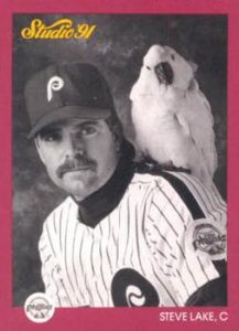 Steve Lake 1991 Studio baseball card with parrot